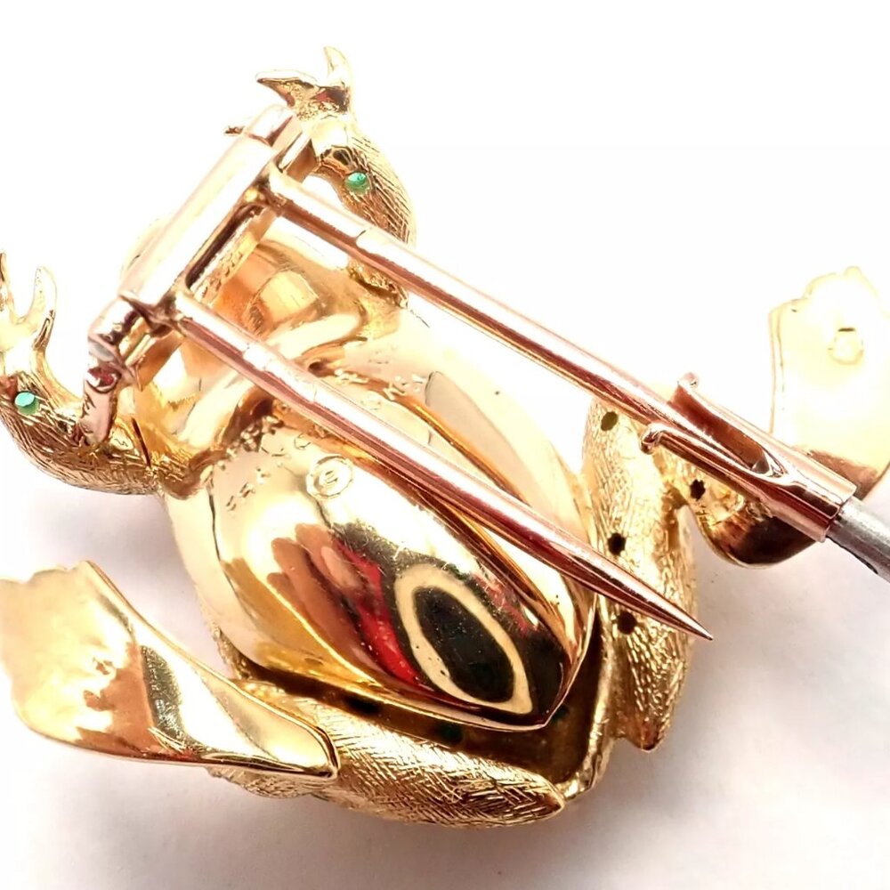 Vintage! Tiffany & Co. France 20k Yellow Gold Ruby Emerald Frog Pin Brooch - Picture 10 of 11